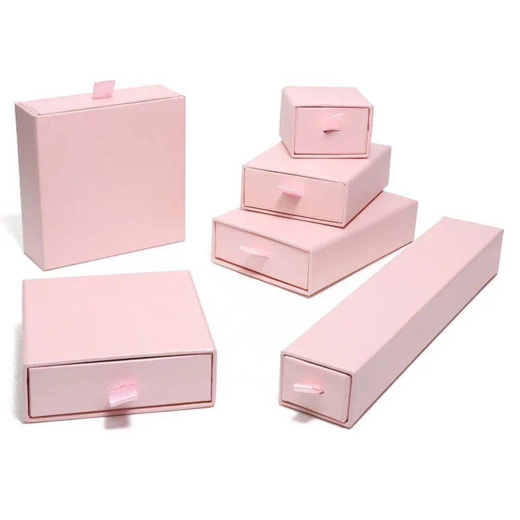 Caja de embalaje de papel de joyería de cajón rosa elegante