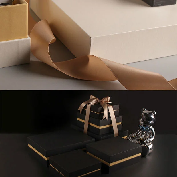 Multi Size Rigid Gift Box Set With Gold Ribbon And Lid