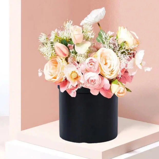 Caja de flores redondas de lujo con tapa