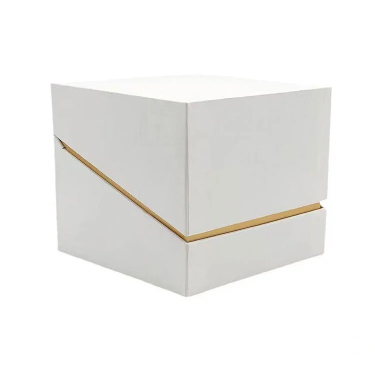 Caja de regalo rígida blanca de lujo con acento de aluminio de oro y tapa de flip